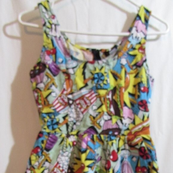 FOLTER DRESS SIZE XS SNACK ATTACK COMIC BOOK PRINT 50'S STYLE SLIT POCKE… PINUP - Picture 2 of 12